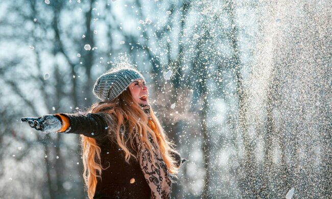 девушка, зима, счастье