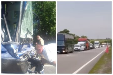 Пассажирский автобус попал в аварию на одесской трассе, кадры: "Въехал в грузовик"