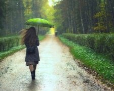 девушка, дождь, зонт
