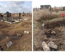 Мародеры активизировались на одесском кладбище: кадры: "Остались разбросанные камни"