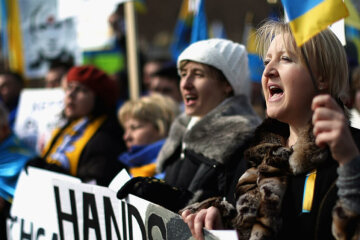 Demonstrators Rally Against Russia’s Aggression In Ukraine