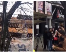 В Одесі будівельник зірвався з висоти, зав'язалася бійка з охоронцями: відео НП на Дерибасівській