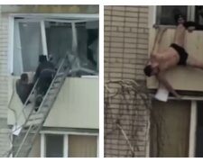 Под Харьковом  мужчина повис на балконе, кадры событий: "Пытались затащить его внутрь, но..."