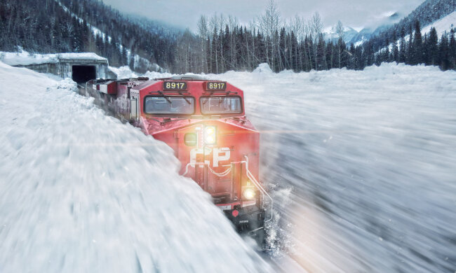 поезд, снег, снегопад
