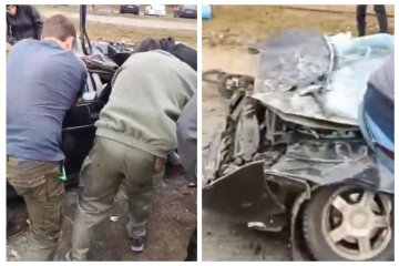 Танк в Киеве раздавил авто с мужчиной внутри, слышны выстрелы: кадры