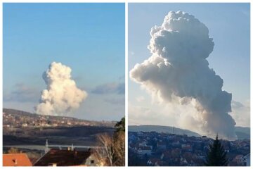 Вибухи гримлять на ракетній фабриці, стовп білого диму видно здалеку: кадри великої НП в Європі