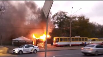 Пожар вспыхнул возле остановки в Одессе: очевидцы показали, что сгорело