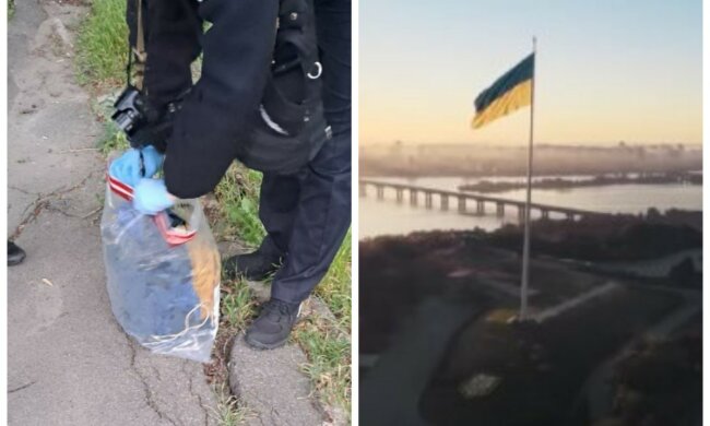 Дворник использовал флаг Украины в качестве "мусорного мешка", ему может грозить срок: фото и подробности с места