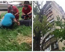В Одесі молодий робітник зірвався з висоти 8-го поверху, кадри НП: медики рятують йому життя