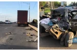 Фура "розчавила" легковик у Харкові, є постраждалі: фото з місця аварії