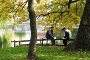 осень, погода, парк, пенсионеры