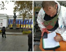 "Здесь не должно быть ничего российского": известный одессит облил краской памятник Пушкину, кадры
