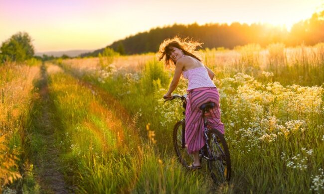 лето, жара, девушка, поле