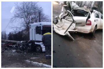 Люта ДТП в Одесі за участю вантажівки, відео: легковик розбитий в мотлох