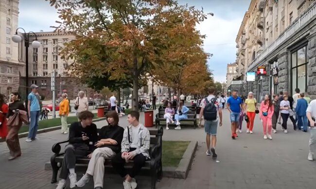 осень, Киев, Крещатик, украинцы, люди