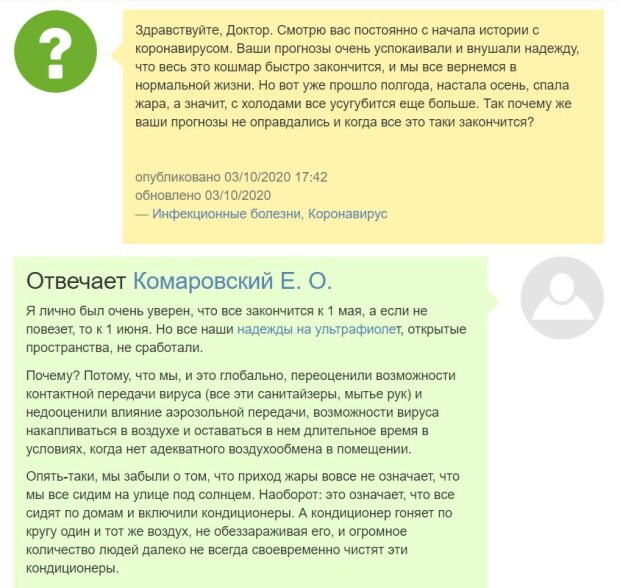 Доктор Комаровский предсказал победу над коронавирусом