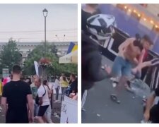 Массовую драку устроили в центре Киева, видео: один остался лежать без движения