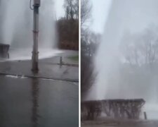 "Відкрили фонтан або сильно прорвало трубу": у Києві вода б'є струменем на десяток метрів вгору, кадри