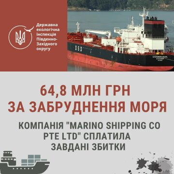 Cплачено 64,8 млн грн: Держекоінспекція притягнула до відповідальності компанію "MARINO SHIPPING CO PTE LTD"