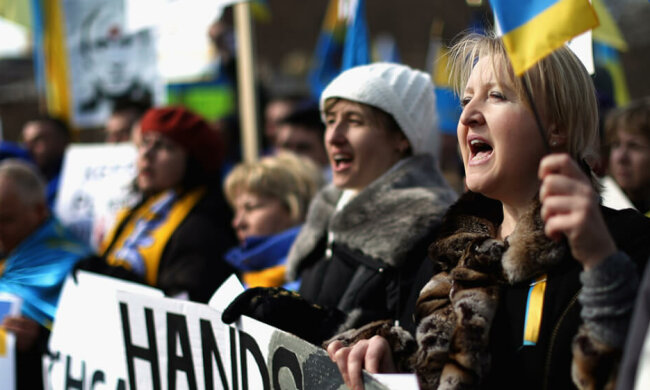 Demonstrators Rally Against Russia’s Aggression In Ukraine
