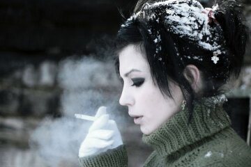 курить, сигарета, зима, мороз
