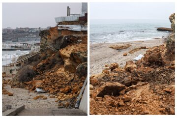 НП на одеському пляжі: через будівництво впала скеля, відео того, що відбувається
