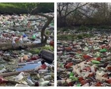 Тонны мусора скрыли реку под Харьковом, фото: "скопилось на несколько грузовиков"