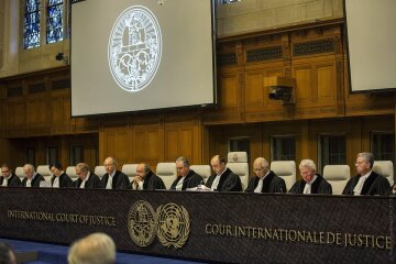 Judge Tomka, President of the International Court of Justice, presides over the verdict regarding a 