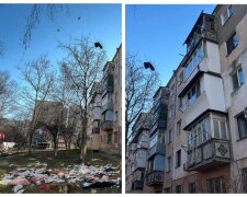 Летело все: под Одессой женщина выбрасывала вещи из окна многоэтажки, кадры
