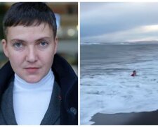 Савченко в красном платье накрыло штормовой волной, появилось видео