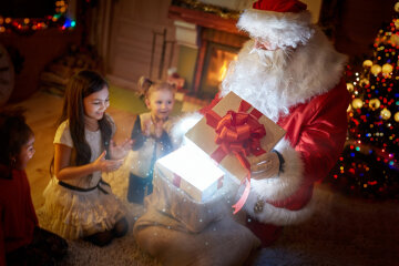 Рождество, подарок, елка, дети, Дед Мороз, Санта Клаус