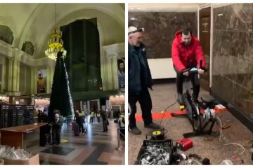 Потрібно крутити педалі: у Києві встановили незвичну новорічну ялинку, відео