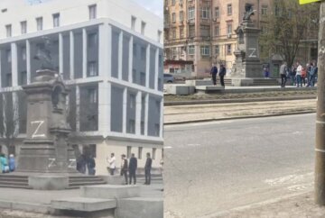 Памятник Пушкину обрисовали российской свастикой в Днепре, кадры: съехалась полиция