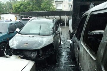 Огонь охватил девять автомобилей, машины сгорели дотла: камеры засекли поджигателя