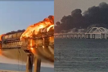 Вибухи та пожежа на Кримському мості, дорога зруйнована, рух перекрито: кадри наслідків