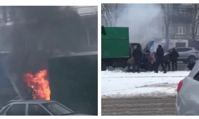 В Харькове водители снежками тушили вспыхнувший грузовик: необычные кадры