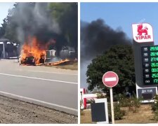Пламя охватило авто при выезде из заправки: видео ЧП под Одессой