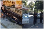 У Києві перекинулося таксі з пасажиркою, кадри ДТП: шматки металу розкидало навколо