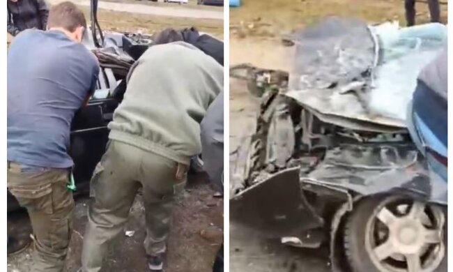 Танк в Киеве раздавил авто с мужчиной внутри, слышны выстрелы: кадры