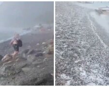 У Крим прийшла нова стихія на зміну зливи, пляжі немов покриті снігом: кадри лютої негоди