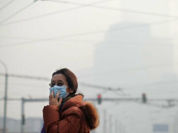 выбросы, грязный воздух, китай, женщина