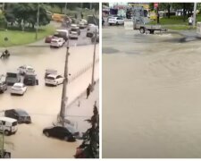 "Авто не могут проехать": в Киеве улицы затопило мутной водой, кадры с места ЧП