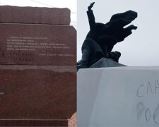 В Днепре вандалы повредили памятники и остановку: написали антиукраинские лозунги