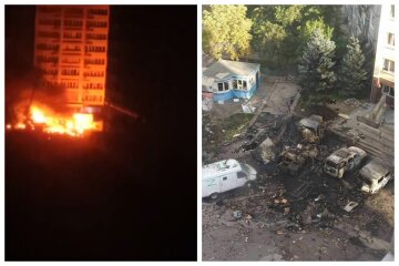 Вибухи пролунали в готелі з окупантами, почалася сильна пожежа: кадри з Енергодару