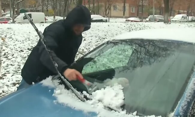 снег, зима, машина