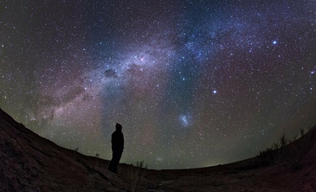A stargazer watches the southern view of the Milky Way from the Altiplano in northern Chile.