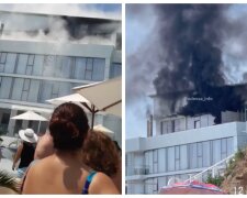 На пляже в Одессе вспыхнул элитный отель, все в дыму: кадры с места пожара