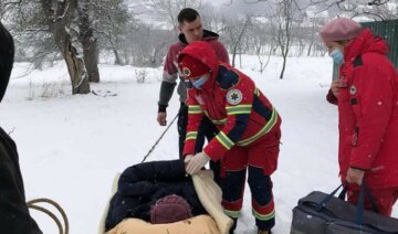 "Доставили в санях": украинку с инфарктом пол километра тащили по заснеженному бездорожью, фото