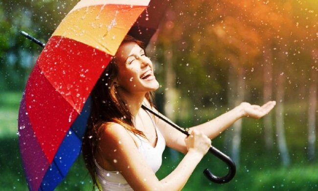 погода, девушка, солнце, дождь, радость