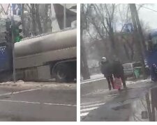 Прямо возле перехода с людьми: в Харькове грузовик "утонул" в асфальте, жуткие кадры